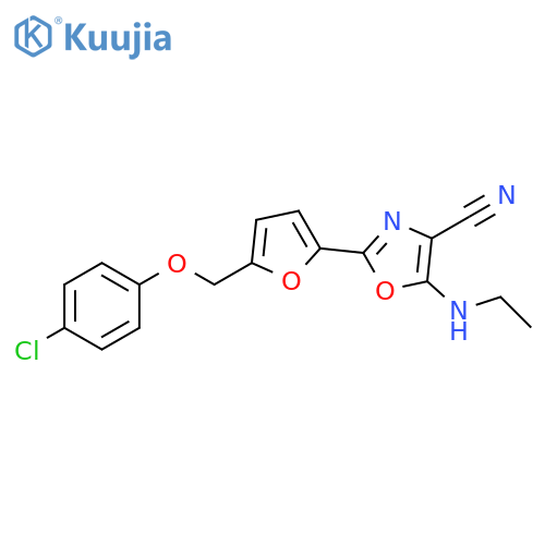 2-{5-(4-chlorophenoxy)methylfuran-2-yl}-5-(ethylamino)-1,3-oxazole-4-carbonitrile structure