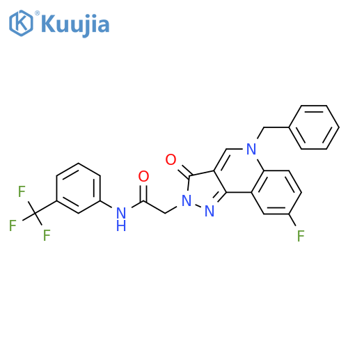 2-{5-benzyl-8-fluoro-3-oxo-2H,3H,5H-pyrazolo4,3-cquinolin-2-yl}-N-3-(trifluoromethyl)phenylacetamide structure