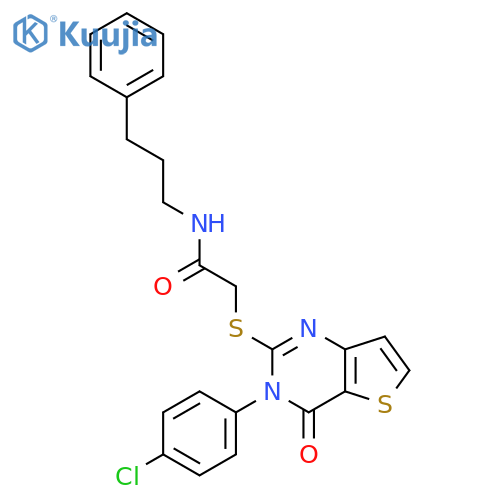 2-{3-(4-chlorophenyl)-4-oxo-3H,4H-thieno3,2-dpyrimidin-2-ylsulfanyl}-N-(3-phenylpropyl)acetamide structure