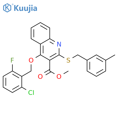 methyl 4-(2-chloro-6-fluorophenyl)methoxy-2-{(3-methylphenyl)methylsulfanyl}quinoline-3-carboxylate structure