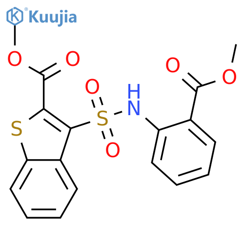 methyl 3-{2-(methoxycarbonyl)phenylsulfamoyl}-1-benzothiophene-2-carboxylate structure
