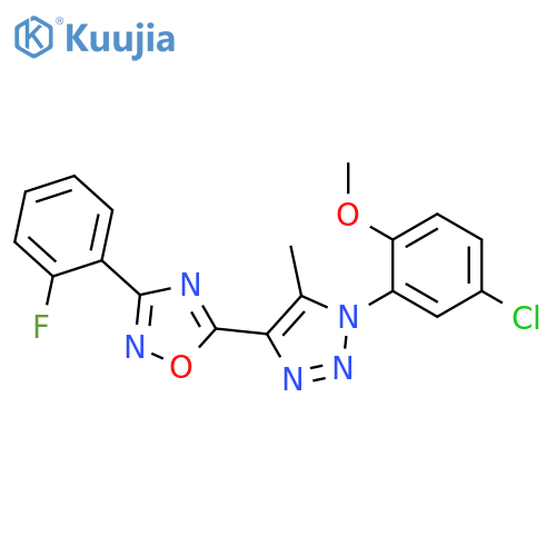 5-1-(5-chloro-2-methoxyphenyl)-5-methyl-1H-1,2,3-triazol-4-yl-3-(2-fluorophenyl)-1,2,4-oxadiazole structure