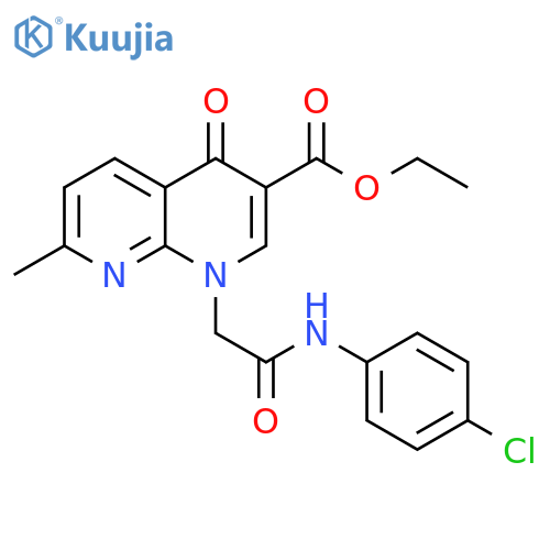 ethyl 1-{(4-chlorophenyl)carbamoylmethyl}-7-methyl-4-oxo-1,4-dihydro-1,8-naphthyridine-3-carboxylate structure