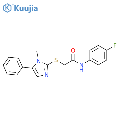 N-(4-fluorophenyl)-2-(1-methyl-5-phenyl-1H-imidazol-2-yl)sulfanylacetamide structure