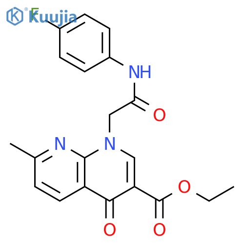 ethyl 1-{(4-fluorophenyl)carbamoylmethyl}-7-methyl-4-oxo-1,4-dihydro-1,8-naphthyridine-3-carboxylate structure