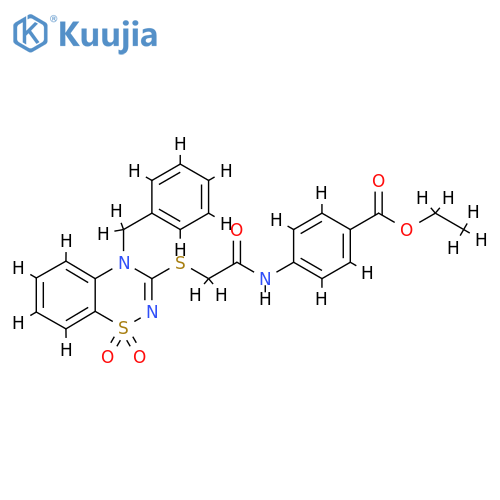 ethyl 4-{2-(4-benzyl-1,1-dioxo-4H-1lambda6,2,4-benzothiadiazin-3-yl)sulfanylacetamido}benzoate structure