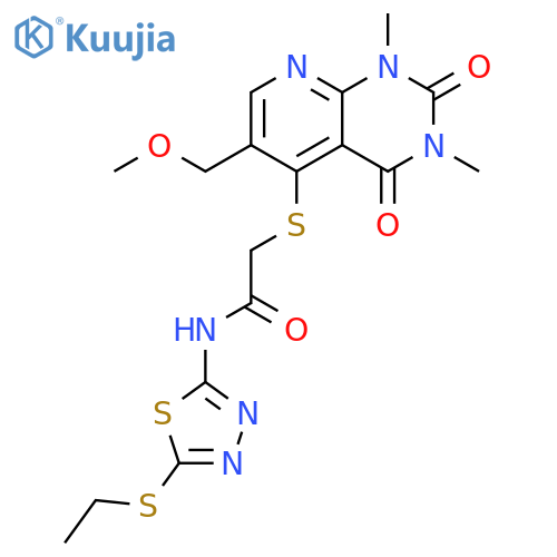 N-5-(ethylsulfanyl)-1,3,4-thiadiazol-2-yl-2-{6-(methoxymethyl)-1,3-dimethyl-2,4-dioxo-1H,2H,3H,4H-pyrido2,3-dpyrimidin-5-ylsulfanyl}acetamide structure