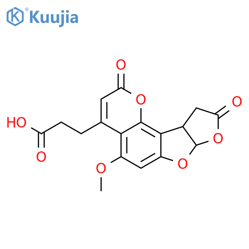 3-(5-methoxy-2,9-dioxo-7a,9,10,10a-tetrahydro-2H-furo[3',2':4,5]furo[2,3-h]chromen-4-yl)propanoic acid structure