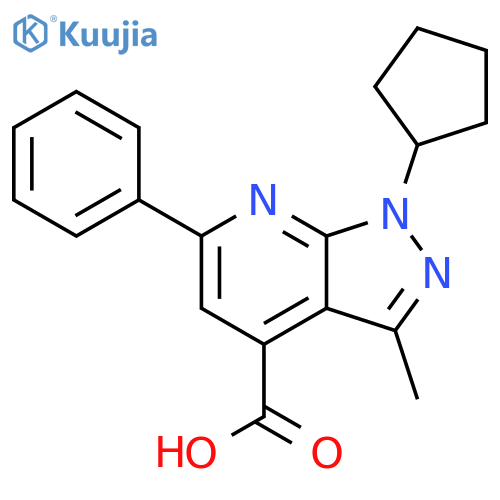 <br>1-Cyclopentyl-3-methyl-6-phenyl-1H-pyrazolo[3,4-b]pyridine-4-carboxylic aci d structure