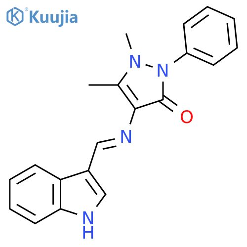 4-(E)-(1H-indol-3-yl)methylideneamino-1,5-dimethyl-2-phenyl-2,3-dihydro-1H-pyrazol-3-one structure