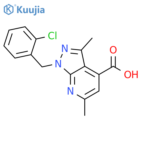 1-(2-chlorophenyl)methyl-3,6-dimethyl-1H-pyrazolo3,4-bpyridine-4-carboxylic acid structure