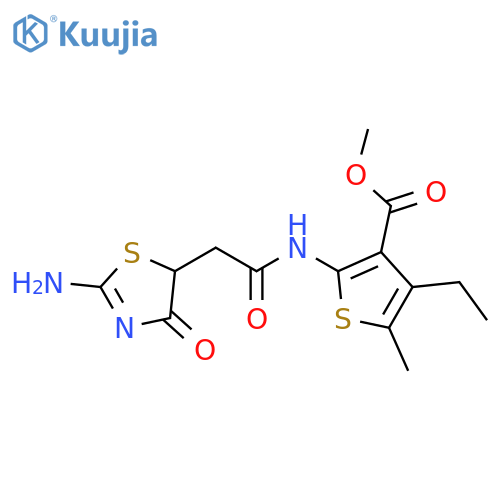 methyl 4-ethyl-2-2-(2-imino-4-oxo-1,3-thiazolidin-5-yl)acetamido-5-methylthiophene-3-carboxylate structure