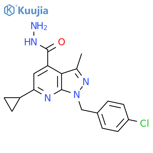 1-(4-chlorophenyl)methyl-6-cyclopropyl-3-methyl-1H-pyrazolo3,4-bpyridine-4-carbohydrazide structure