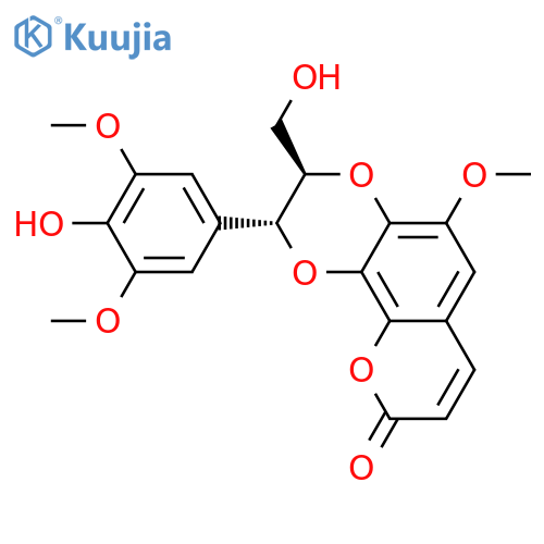 9H-Pyrano[2,3-f]-1,4-benzodioxin-9-one, 2,3-dihydro-2-(4-hydroxy-3,5-dimethoxyphenyl)-3-(hydroxymethyl)-5-methoxy-, (2R,3R)-rel- structure