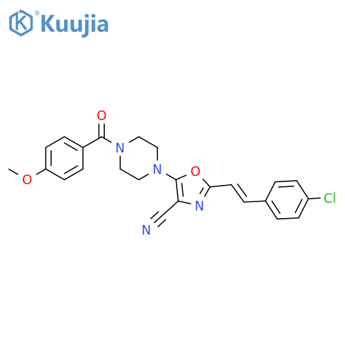 2-(E)-2-(4-chlorophenyl)ethenyl-5-4-(4-methoxybenzoyl)piperazin-1-yl-1,3-oxazole-4-carbonitrile structure