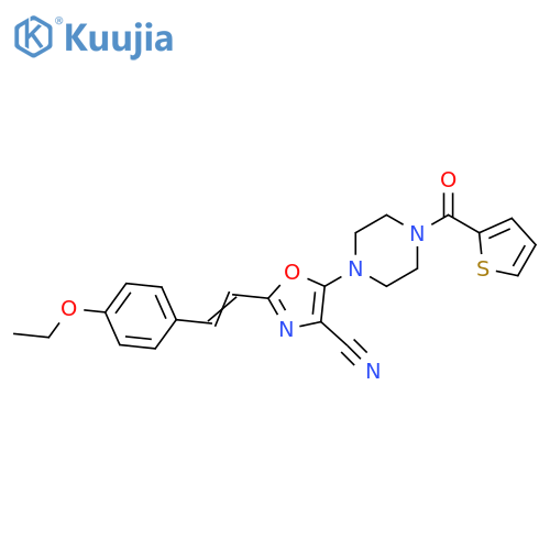 2-(E)-2-(4-ethoxyphenyl)ethenyl-5-4-(thiophene-2-carbonyl)piperazin-1-yl-1,3-oxazole-4-carbonitrile structure