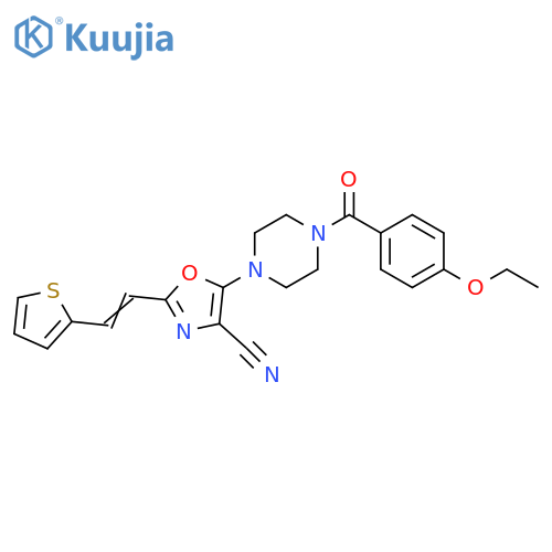 5-4-(4-ethoxybenzoyl)piperazin-1-yl-2-(E)-2-(thiophen-2-yl)ethenyl-1,3-oxazole-4-carbonitrile structure