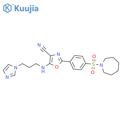 2-4-(azepane-1-sulfonyl)phenyl-5-{3-(1H-imidazol-1-yl)propylamino}-1,3-oxazole-4-carbonitrile structure