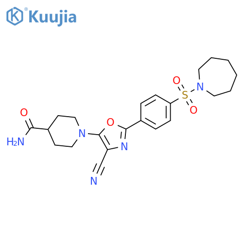 1-{2-4-(azepane-1-sulfonyl)phenyl-4-cyano-1,3-oxazol-5-yl}piperidine-4-carboxamide structure