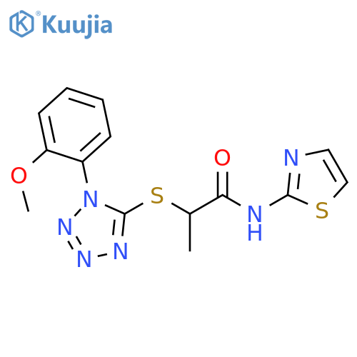 2-{1-(2-methoxyphenyl)-1H-1,2,3,4-tetrazol-5-ylsulfanyl}-N-(1,3-thiazol-2-yl)propanamide structure