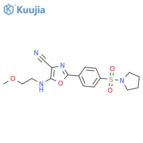 5-(2-methoxyethyl)amino-2-4-(pyrrolidine-1-sulfonyl)phenyl-1,3-oxazole-4-carbonitrile structure