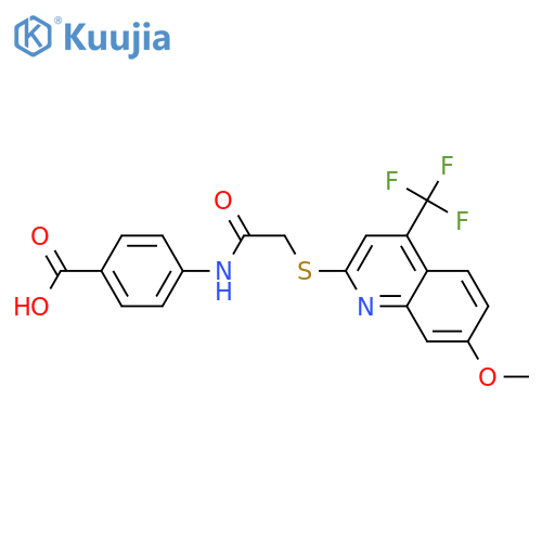 4-(2-{7-methoxy-4-(trifluoromethyl)quinolin-2-ylsulfanyl}acetamido)benzoic acid structure