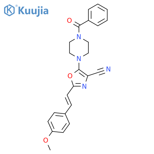 5-(4-benzoylpiperazin-1-yl)-2-(E)-2-(4-methoxyphenyl)ethenyl-1,3-oxazole-4-carbonitrile structure