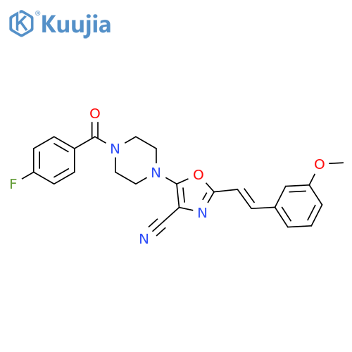 5-4-(4-fluorobenzoyl)piperazin-1-yl-2-(E)-2-(3-methoxyphenyl)ethenyl-1,3-oxazole-4-carbonitrile structure