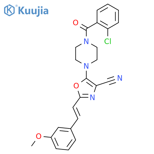 5-4-(2-chlorobenzoyl)piperazin-1-yl-2-(E)-2-(3-methoxyphenyl)ethenyl-1,3-oxazole-4-carbonitrile structure