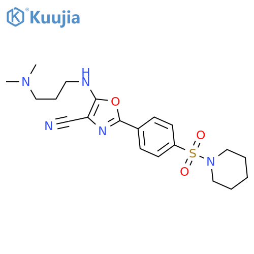 5-{3-(dimethylamino)propylamino}-2-4-(piperidine-1-sulfonyl)phenyl-1,3-oxazole-4-carbonitrile structure