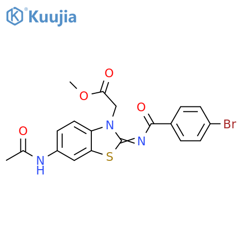 methyl 2-(2Z)-2-(4-bromobenzoyl)imino-6-acetamido-2,3-dihydro-1,3-benzothiazol-3-ylacetate structure