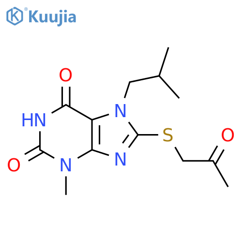 3-methyl-7-(2-methylpropyl)-8-(2-oxopropyl)sulfanyl-2,3,6,7-tetrahydro-1H-purine-2,6-dione structure