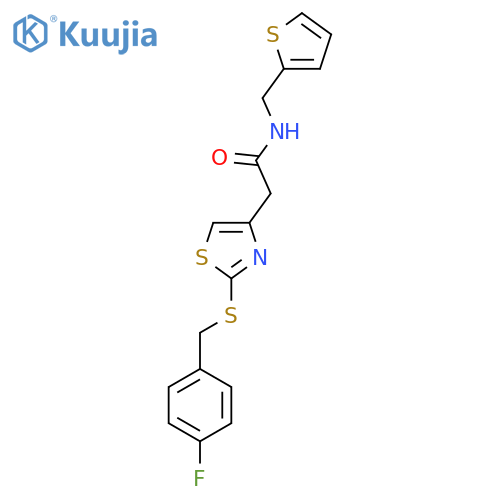 2-(2-{(4-fluorophenyl)methylsulfanyl}-1,3-thiazol-4-yl)-N-(thiophen-2-yl)methylacetamide structure
