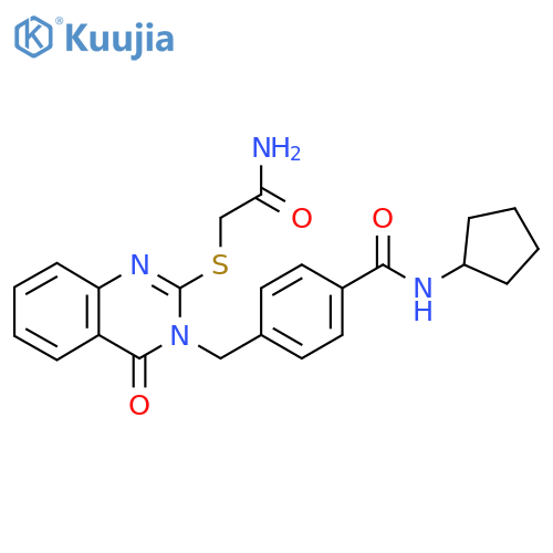 4-({2-(carbamoylmethyl)sulfanyl-4-oxo-3,4-dihydroquinazolin-3-yl}methyl)-N-cyclopentylbenzamide structure