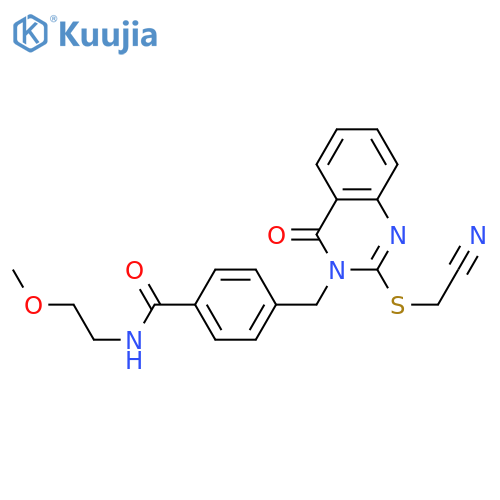 4-[[2-(cyanomethylsulfanyl)-4-oxoquinazolin-3-yl]methyl]-N-(2-methoxyethyl)benzamide structure