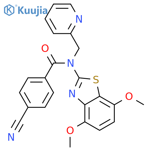 4-cyano-N-(4,7-dimethoxy-1,3-benzothiazol-2-yl)-N-(pyridin-2-yl)methylbenzamide structure