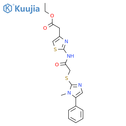 ethyl 2-(2-{2-(1-methyl-5-phenyl-1H-imidazol-2-yl)sulfanylacetamido}-1,3-thiazol-4-yl)acetate structure