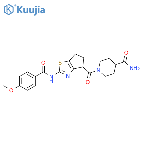 1-2-(4-methoxybenzamido)-4H,5H,6H-cyclopentad1,3thiazole-4-carbonylpiperidine-4-carboxamide structure