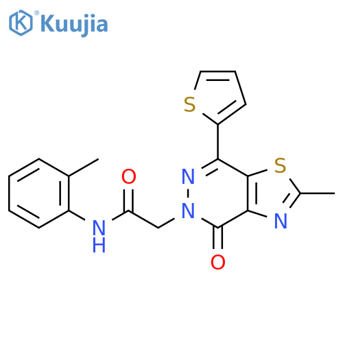 2-2-methyl-4-oxo-7-(thiophen-2-yl)-4H,5H-1,3thiazolo4,5-dpyridazin-5-yl-N-(2-methylphenyl)acetamide structure
