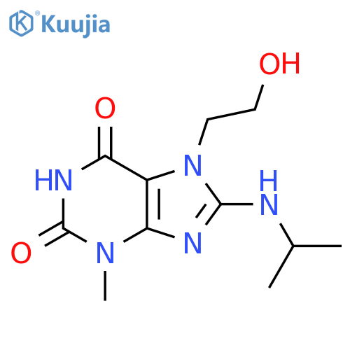 7-(2-hydroxyethyl)-3-methyl-8-(propan-2-yl)amino-2,3,6,7-tetrahydro-1H-purine-2,6-dione structure
