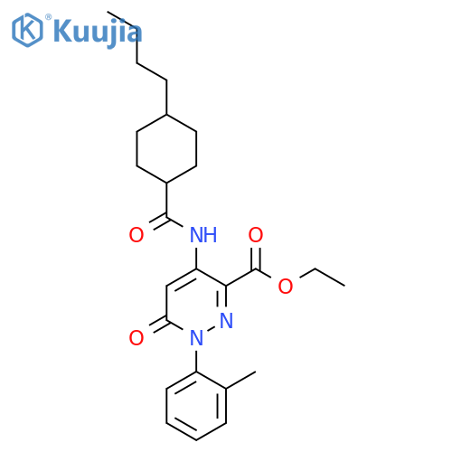 ethyl 4-(4-butylcyclohexaneamido)-1-(2-methylphenyl)-6-oxo-1,6-dihydropyridazine-3-carboxylate structure
