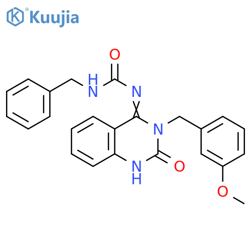 1-benzyl-3-(4E)-3-(3-methoxyphenyl)methyl-2-oxo-1,2,3,4-tetrahydroquinazolin-4-ylideneurea structure