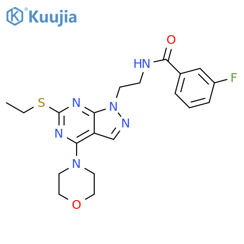 N-{2-6-(ethylsulfanyl)-4-(morpholin-4-yl)-1H-pyrazolo3,4-dpyrimidin-1-ylethyl}-3-fluorobenzamide structure