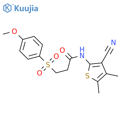 N-(3-cyano-4,5-dimethylthiophen-2-yl)-3-(4-methoxybenzenesulfonyl)propanamide structure