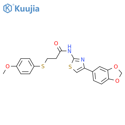 N-4-(2H-1,3-benzodioxol-5-yl)-1,3-thiazol-2-yl-3-(4-methoxyphenyl)sulfanylpropanamide structure