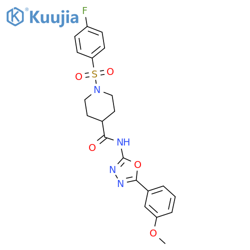1-(4-fluorobenzenesulfonyl)-N-5-(3-methoxyphenyl)-1,3,4-oxadiazol-2-ylpiperidine-4-carboxamide structure