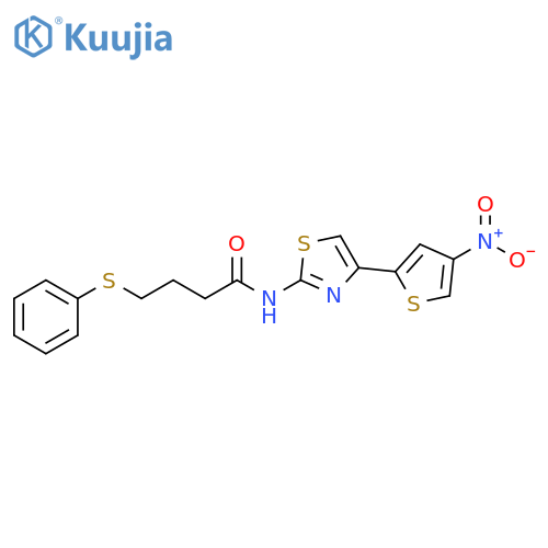 N-4-(4-nitrothiophen-2-yl)-1,3-thiazol-2-yl-4-(phenylsulfanyl)butanamide structure