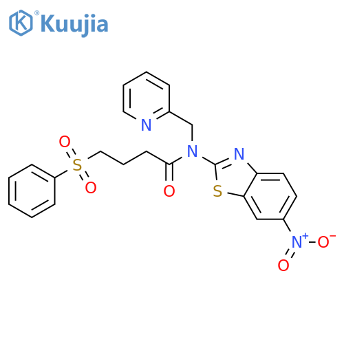 4-(benzenesulfonyl)-N-(6-nitro-1,3-benzothiazol-2-yl)-N-(pyridin-2-yl)methylbutanamide structure