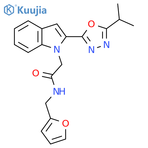 N-(furan-2-yl)methyl-2-{2-5-(propan-2-yl)-1,3,4-oxadiazol-2-yl-1H-indol-1-yl}acetamide structure