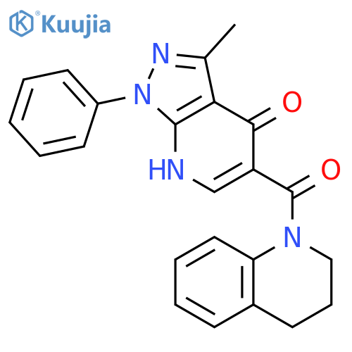 3-methyl-1-phenyl-5-(1,2,3,4-tetrahydroquinoline-1-carbonyl)-1H,4H,7H-pyrazolo3,4-bpyridin-4-one structure